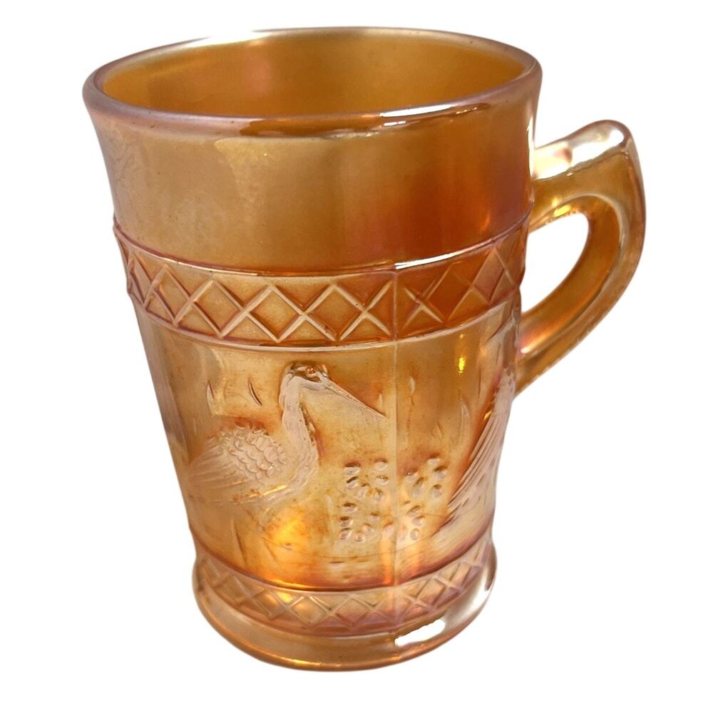 Duncan Marigold Carnival Glasss Stork and Rushes Mug C1910